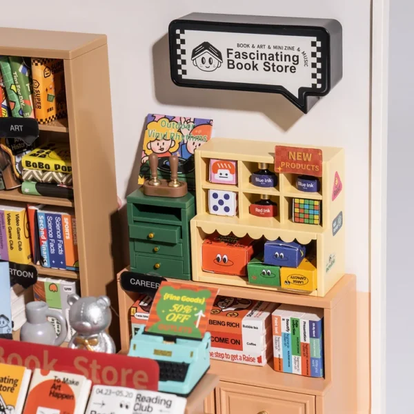 Super Creator Fascinating Book Store Plastic DIY Miniature House Kit - Image 6