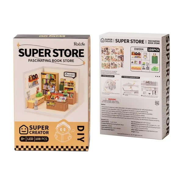 Super Creator Fascinating Book Store Plastic DIY Miniature House Kit - Image 3