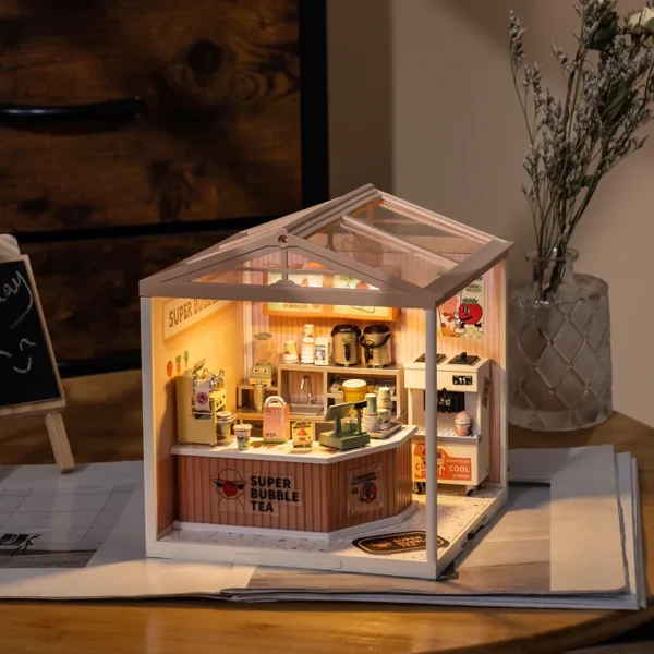 Super Creator Double Joy Bubble Tea Plastic DIY Miniature House Kit