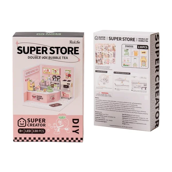 Super Creator Double Joy Bubble Tea Plastic DIY Miniature House Kit - Image 3
