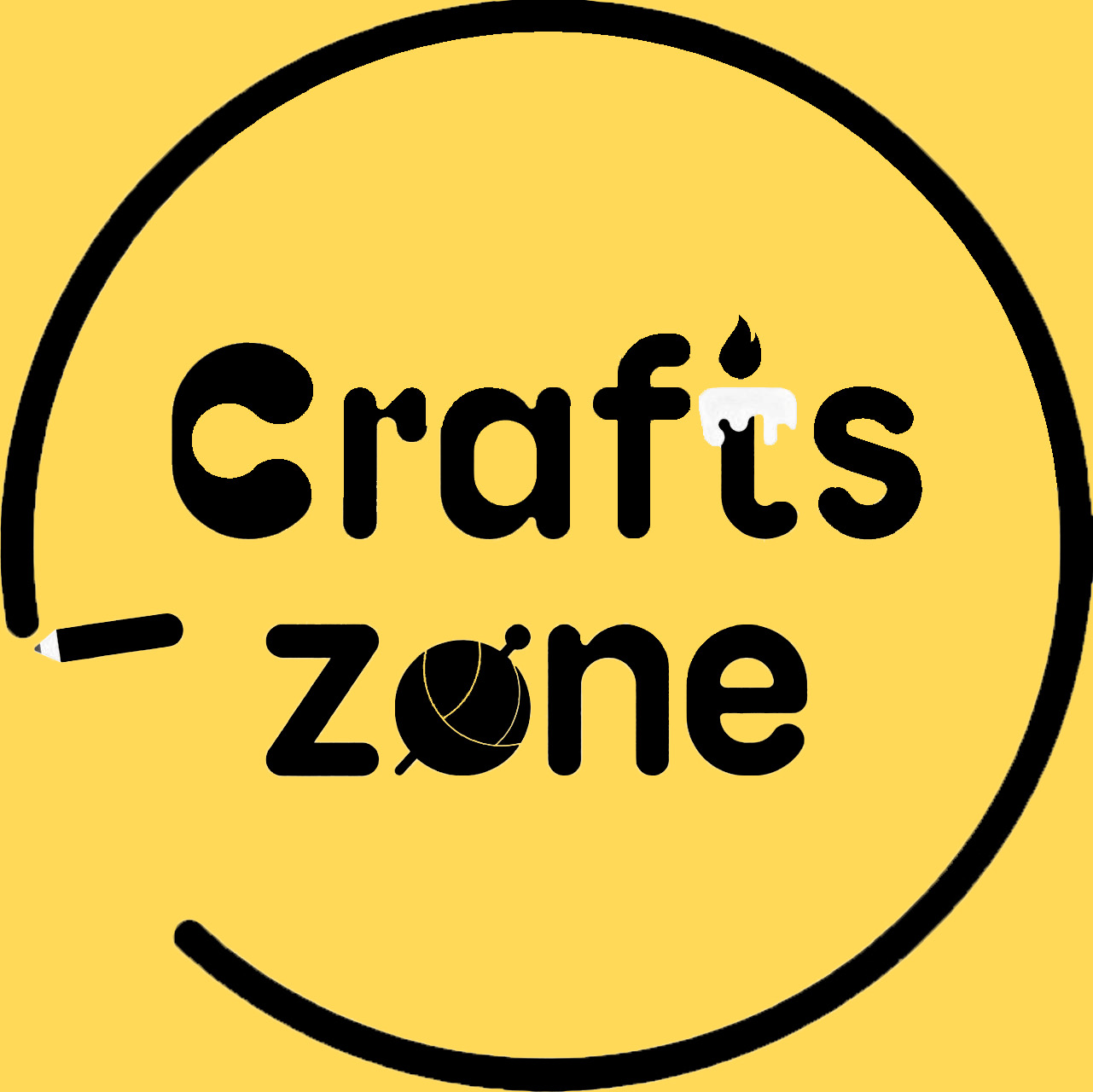 Crafts Zone logo featuring colorful crafting tools forming a circular design with the company name in elegant font.