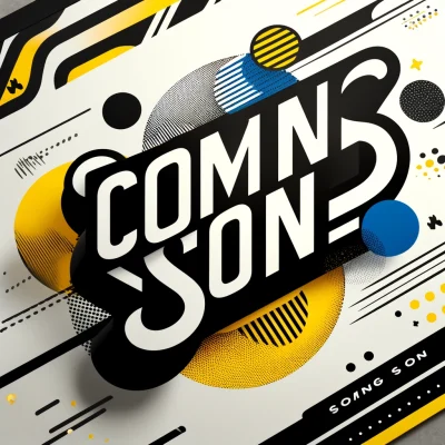 DALL·E 2024-04-04 15.46.51 - A 'Coming Soon' sign, designed in a dynamic and engaging style, using a palette of black, white, yellow, and blue. The sign should capture attention w